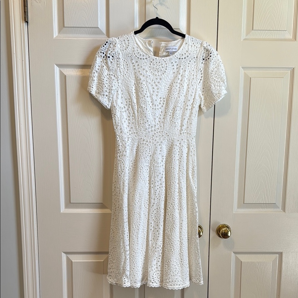 Gibson Latimer White Puff Sleeve A-Line Midi Dress